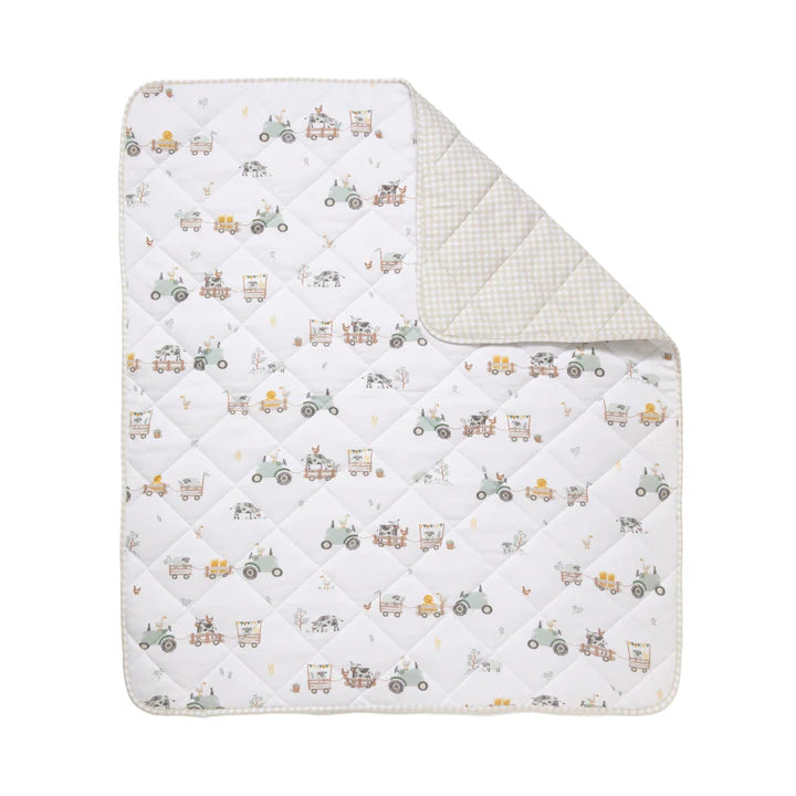 Living Textiles Organic Jersey Quilted Cot Comforter - Tractor Ride
