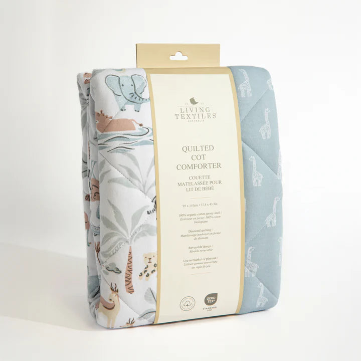 Living Textiles Reversible Organic Jersey Quilted Cot Comforter - Wild Safari