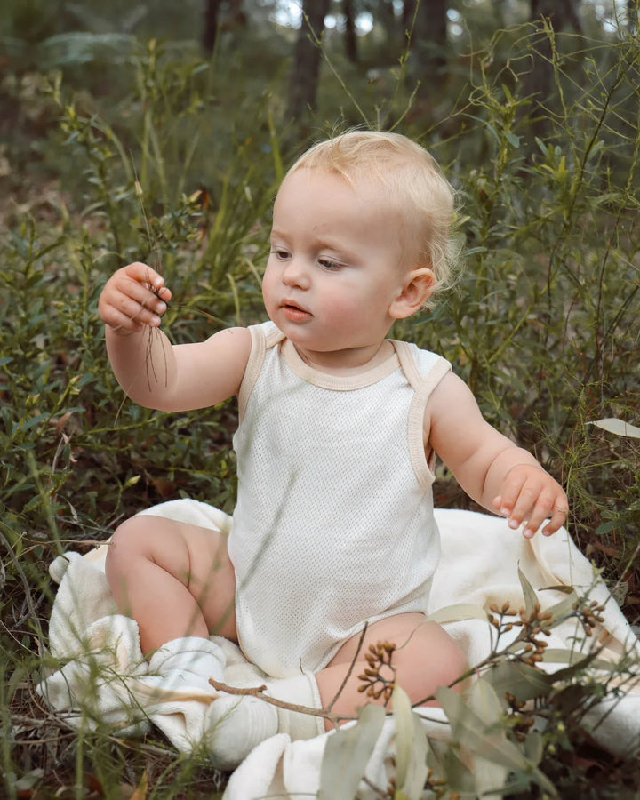 Fibre For Good Organic Cotton Mesh Baby Bodysuit - Natural/Brown