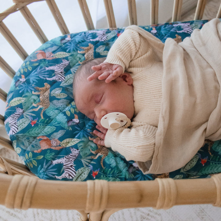 Bambella Designs Waterproof Bassinet Sheet/Change Mat Cover | Jungle Palms