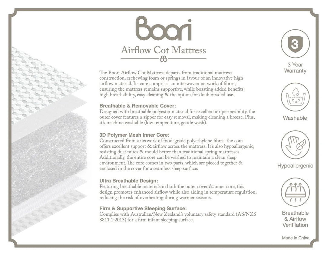 Boori Nest Easy-store Compact Cot (Airflow Mattress included)( B-NTSCCOFMAT/SWBH)