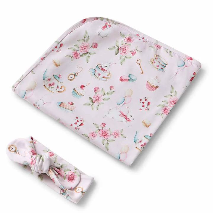Organic Jersey Wrap & Topknot Set - Alice’s Tea Party