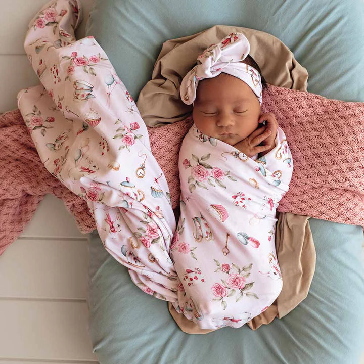 Organic Jersey Wrap & Topknot Set - Alice’s Tea Party