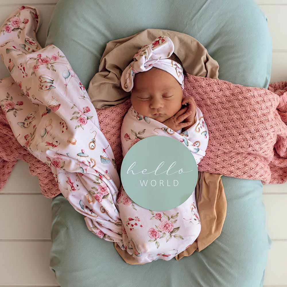 Organic Jersey Wrap & Topknot Set - Alice’s Tea Party