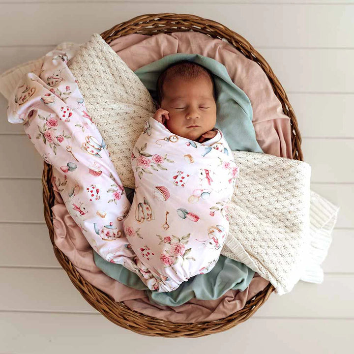 Organic Jersey Wrap & Topknot Set - Alice’s Tea Party