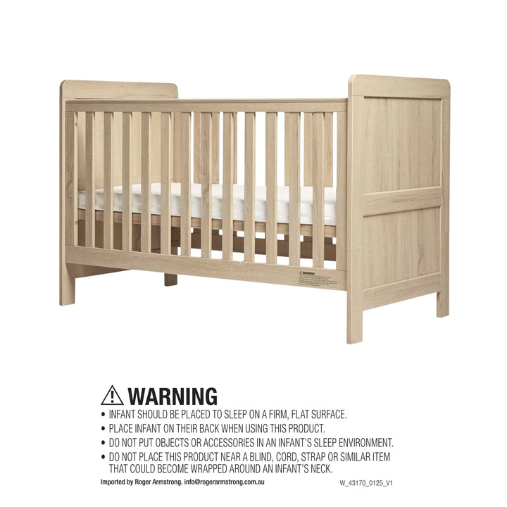 Mamas & Papas Atlas 5 Piece Set (Cotbed, Dresser Changer, Mattress, Fitted Sheets & Mattress Protector)  - Light Oak