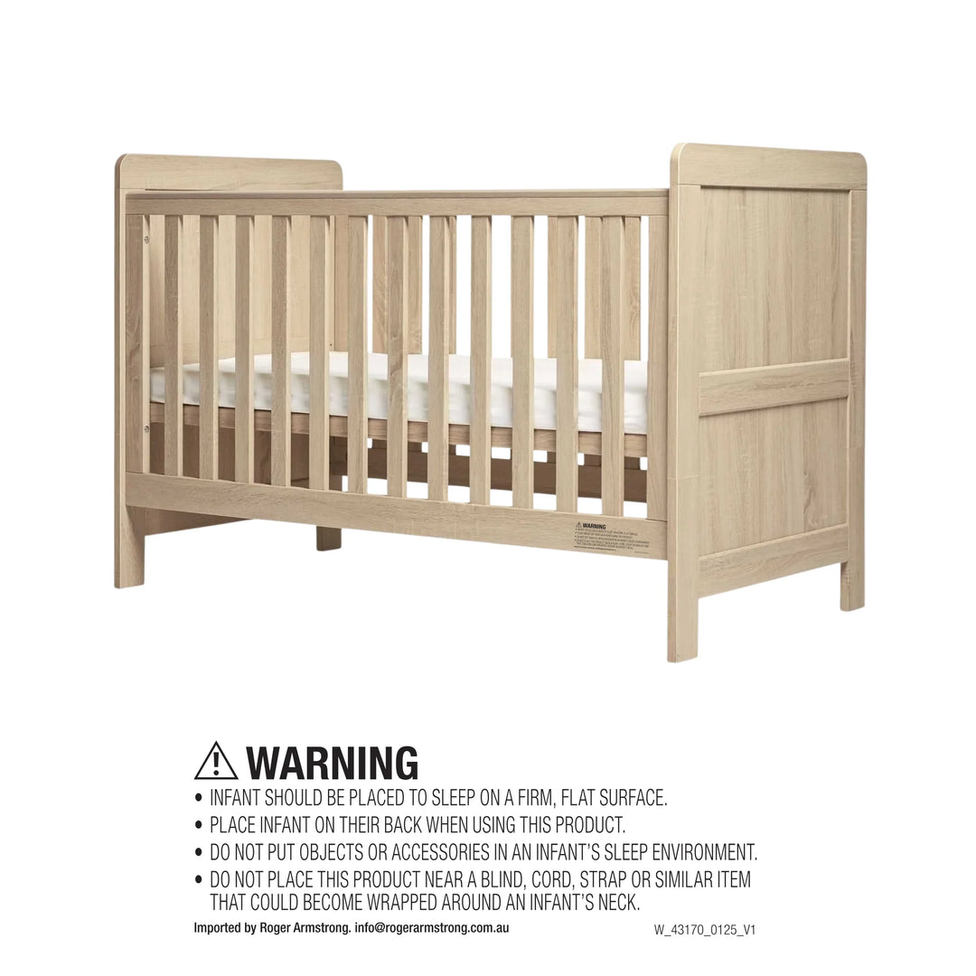 Mamas & Papas Atlas 5 Piece Set (Cotbed, Dresser Changer, Mattress, Fitted Sheets & Mattress Protector)  - Light Oak