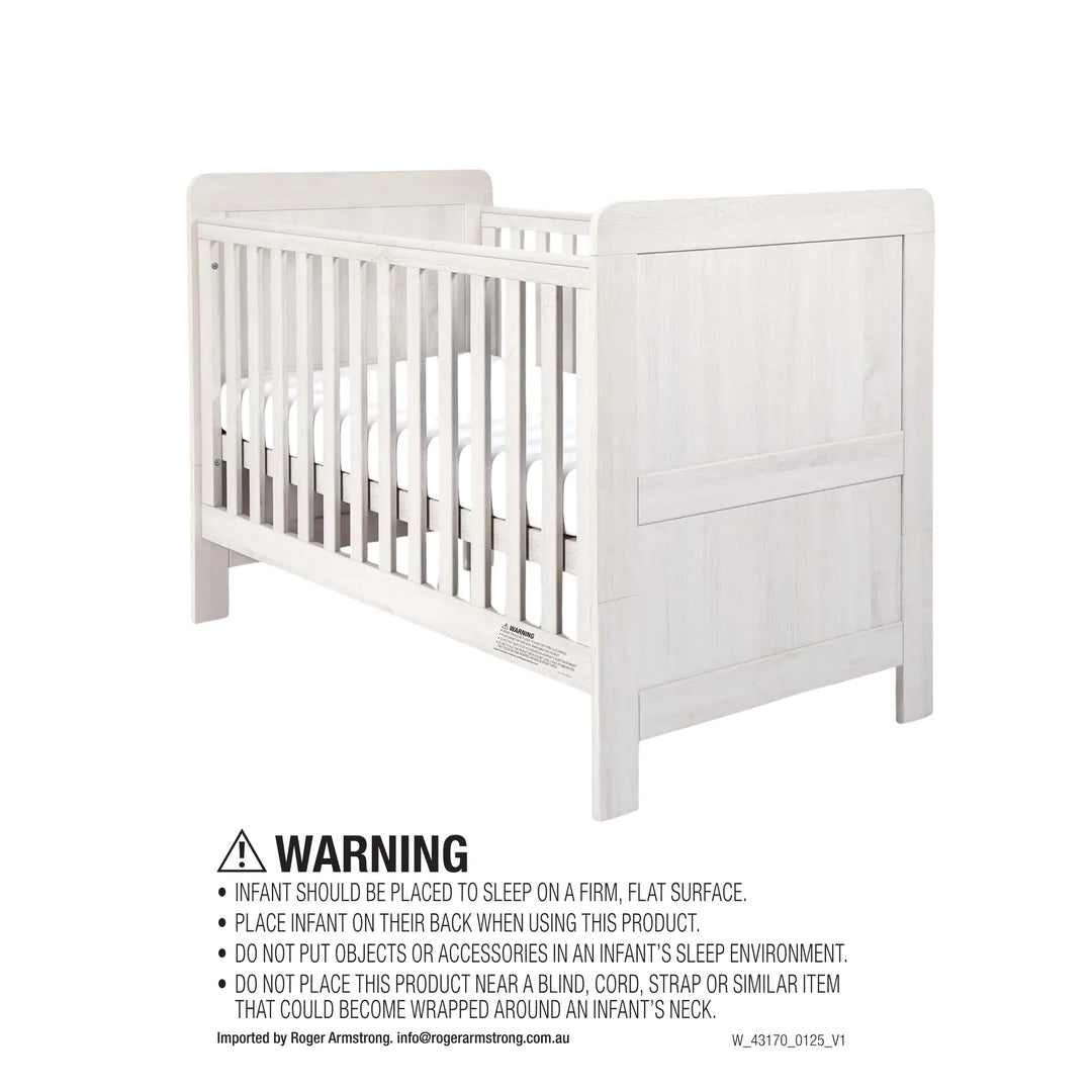 Mamas & Papas Atlas 4 Piece Set with Cotbed, Mattress, Fitted Sheets & Mattress Protector - White Wash
