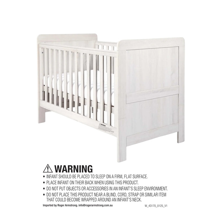Mamas & Papas Atlas 4 Piece Set with Cotbed, Mattress, Fitted Sheets & Mattress Protector - White Wash