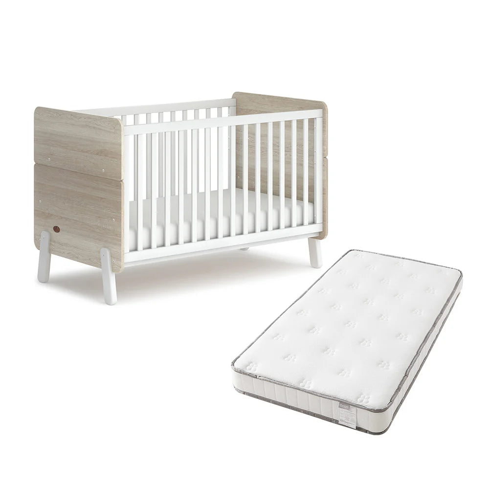 Boori Natty Cot Bed Barley White & Oak + Boori Cot Bed Pocket Spring Mattress