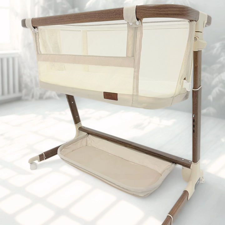 Babystudio Dream Glider Bedside Sleeper – Auto Motion Bassinet | Wood Grain