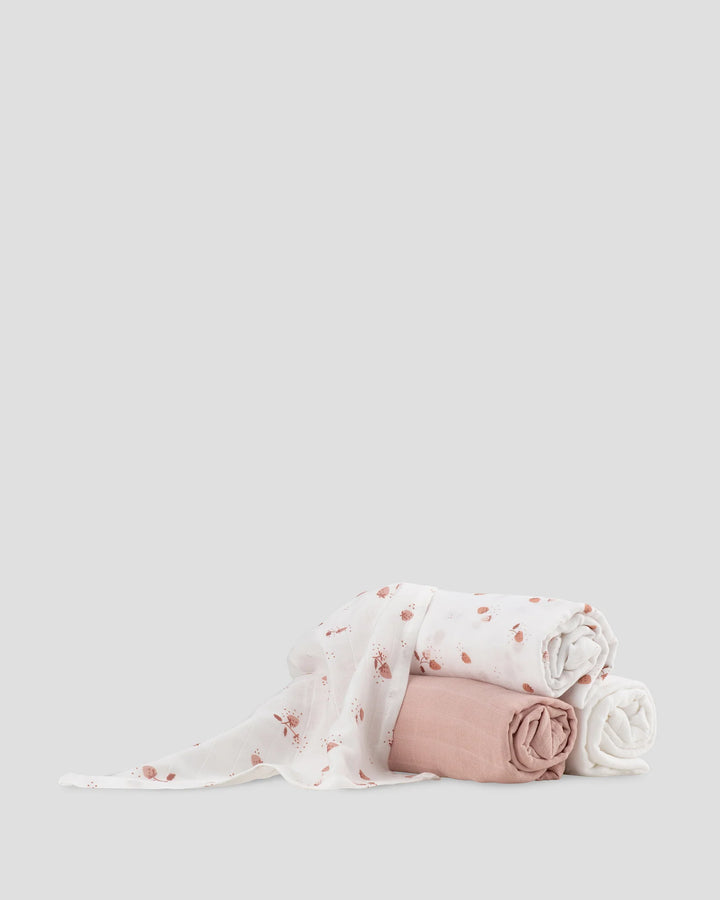 Little Bamboo Muslin Wraps 3 Pack - Dusty Rose