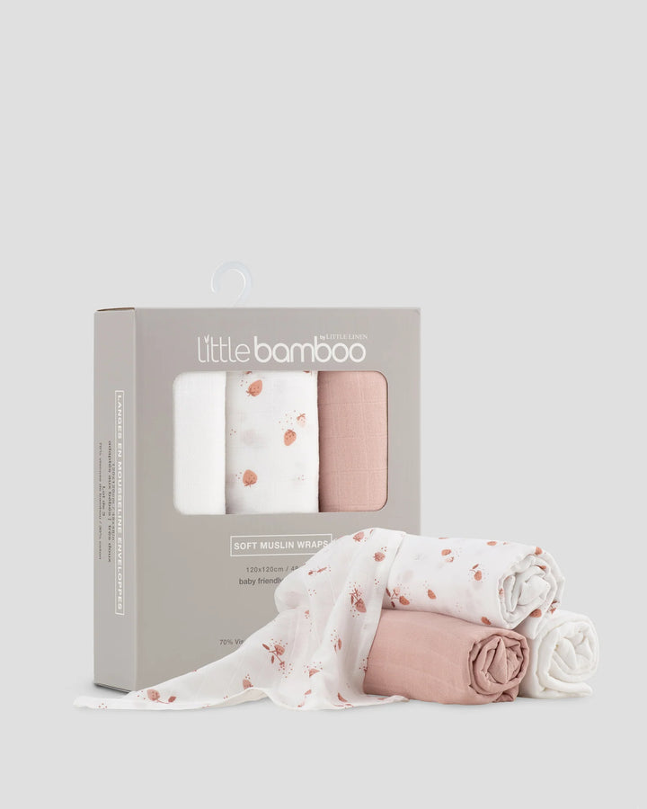 Little Bamboo Muslin Wraps 3 Pack - Dusty Rose