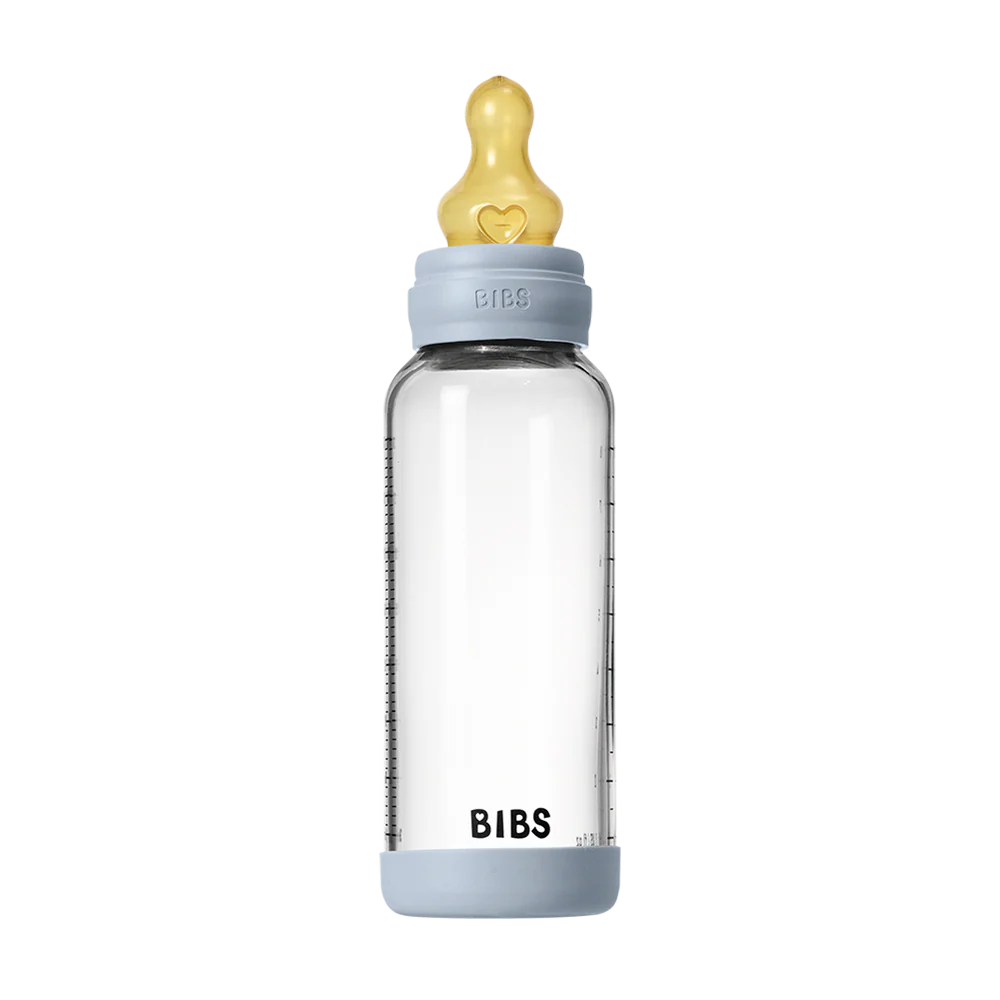BIBS Baby Glass Bottle Set 240ml Latex - Baby Blue