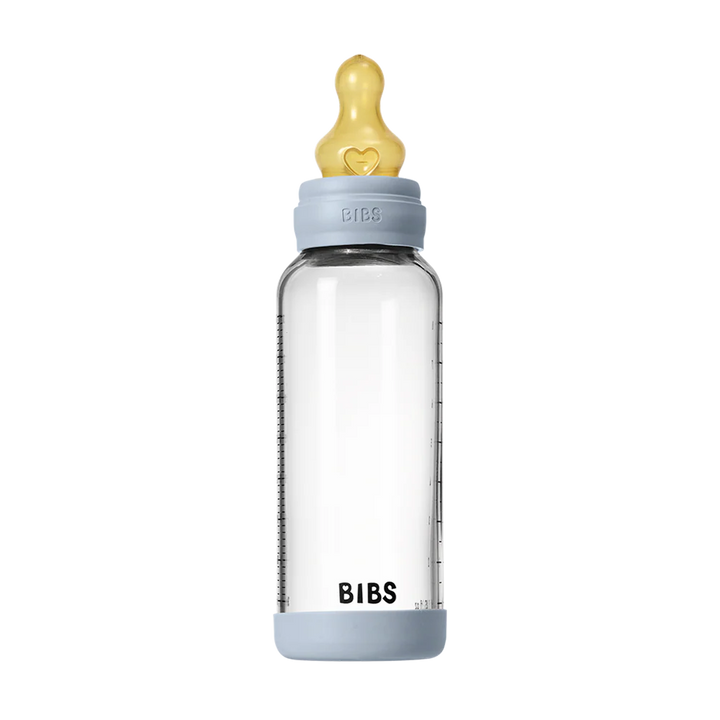 BIBS Baby Glass Bottle Set 240ml Latex - Baby Blue
