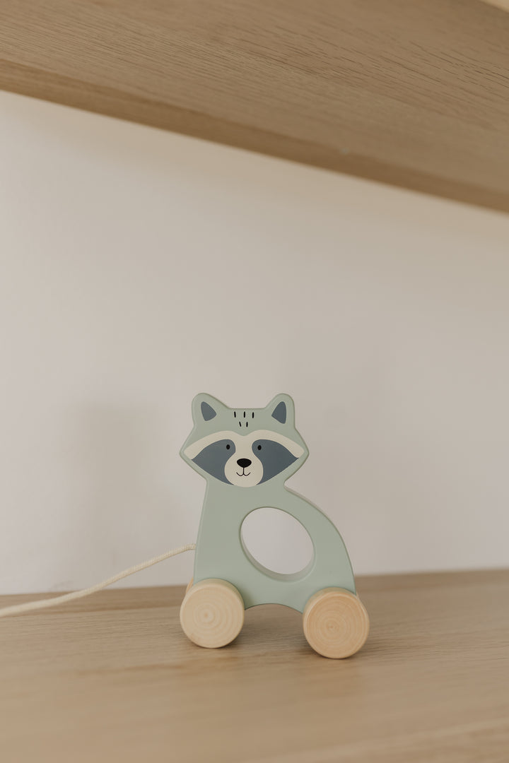 BUBBLE WOODEN RACCOON PULL ALONG TOY