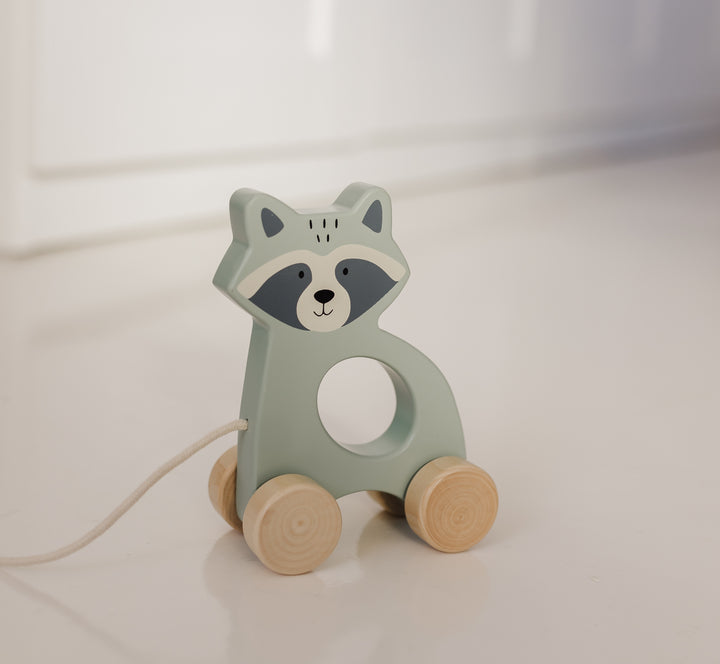 BUBBLE WOODEN RACCOON PULL ALONG TOY