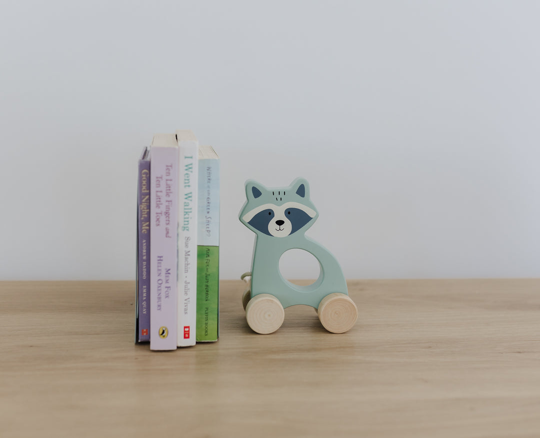 BUBBLE WOODEN RACCOON PULL ALONG TOY
