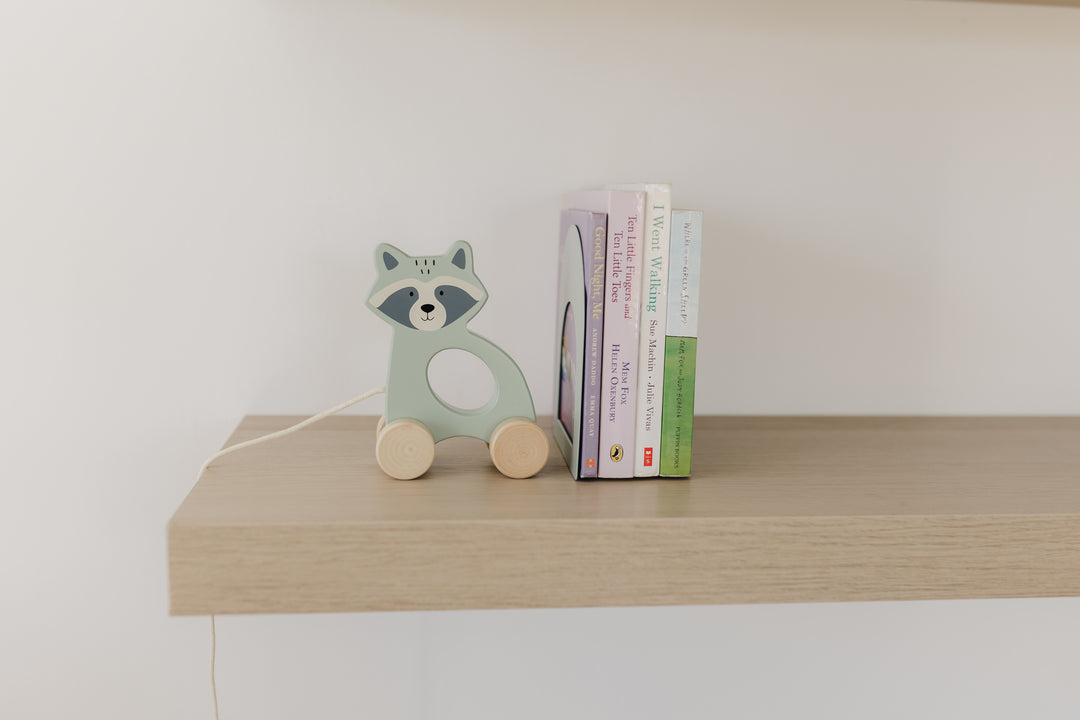 BUBBLE WOODEN RACCOON PULL ALONG TOY