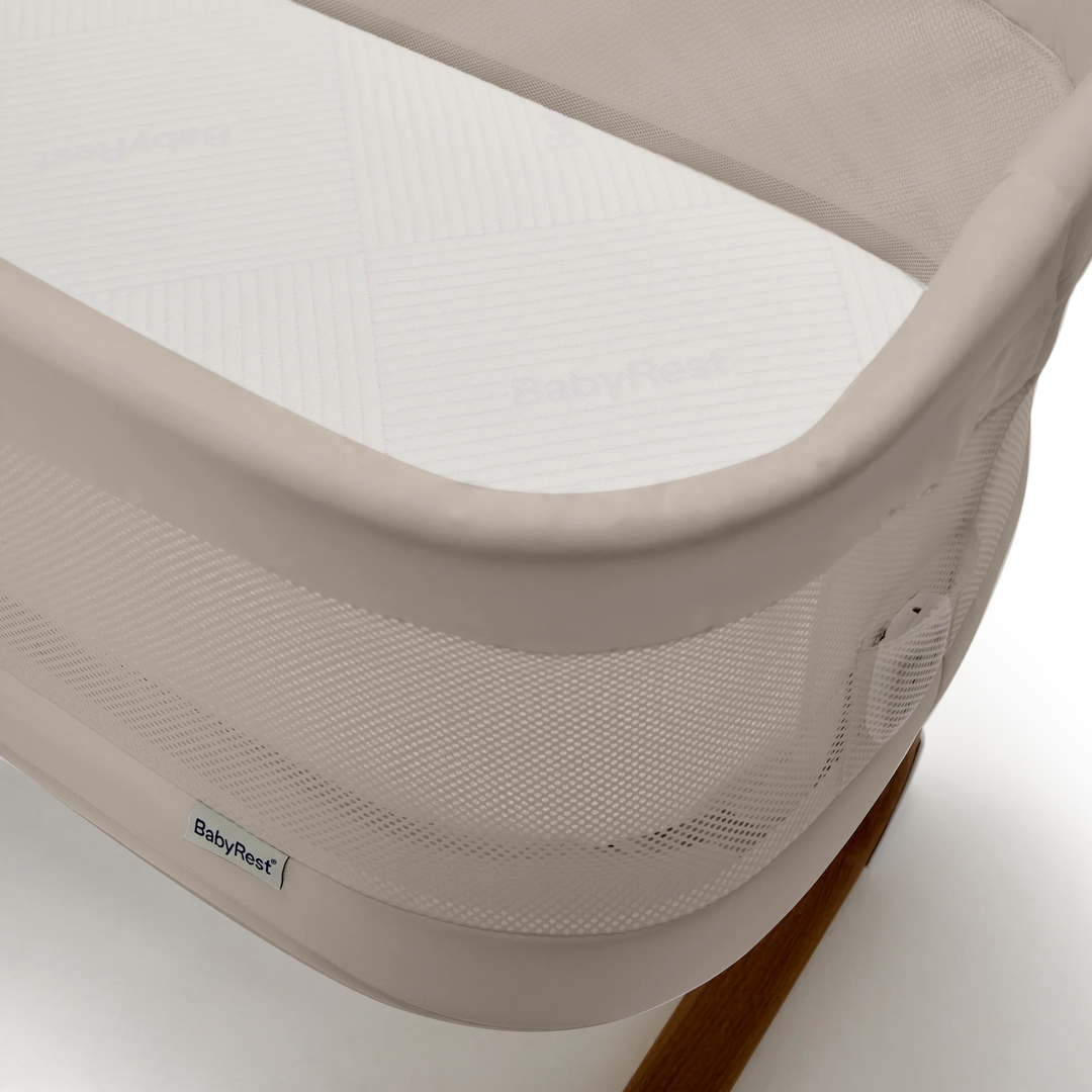 BabyRest Swan Smart Electric Bassinet - Beige/Walnut
