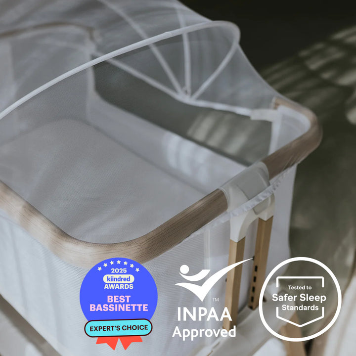 BabyRest Alfie2 Bedside Bassinet - Beige/Walnut
