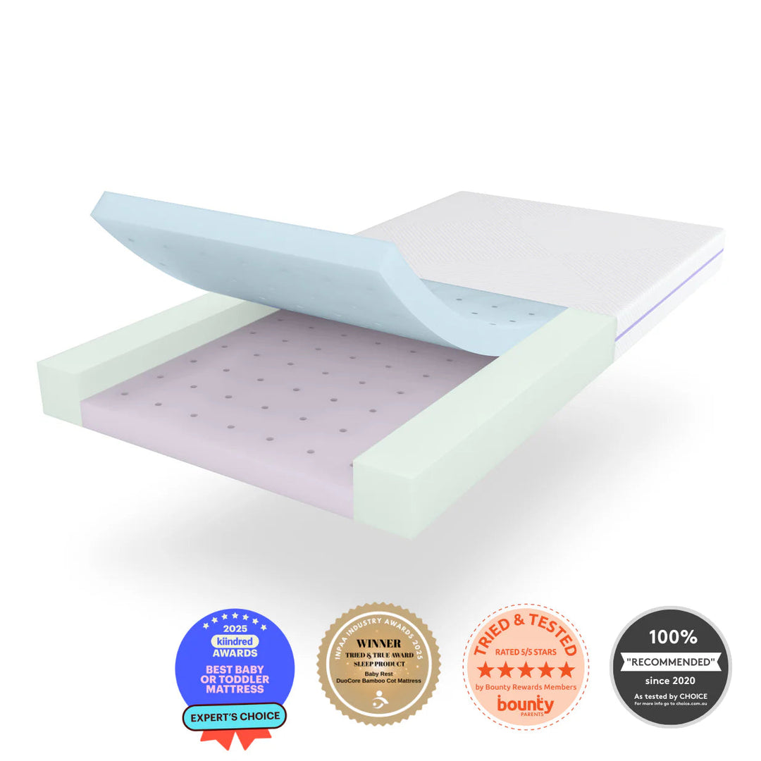 BabyRest Juno Cot Ash + Chest + Duocore Mattress