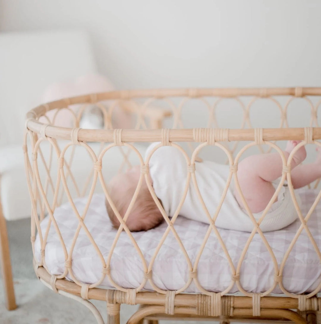 Bambella Designs Waterproof Bassinet Sheet/Change Mat Cover | Blush Gingham