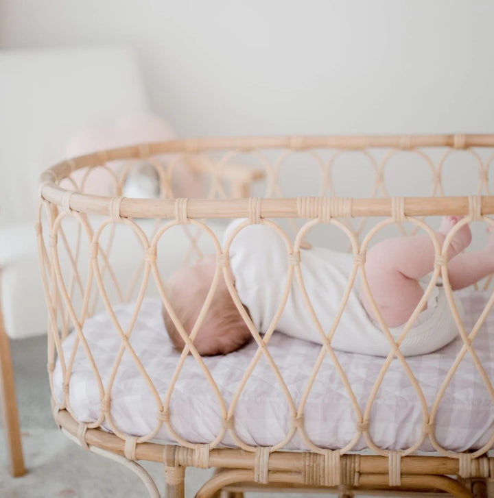 Bambella Designs Waterproof Bassinet Sheet/Change Mat Cover | Blush Gingham