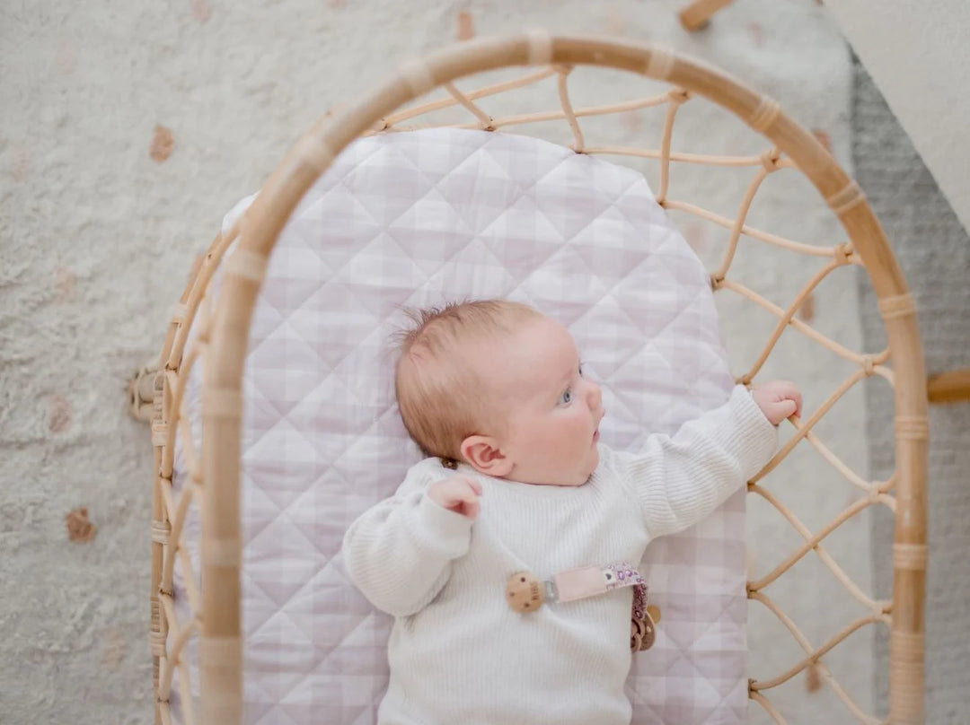 Bambella Designs Waterproof Bassinet Sheet/Change Mat Cover | Blush Gingham