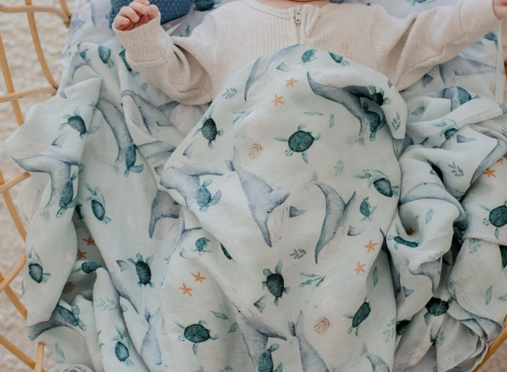 Bambella Designs Bamboo Cotton Muslin Swaddle | Turtle Bay