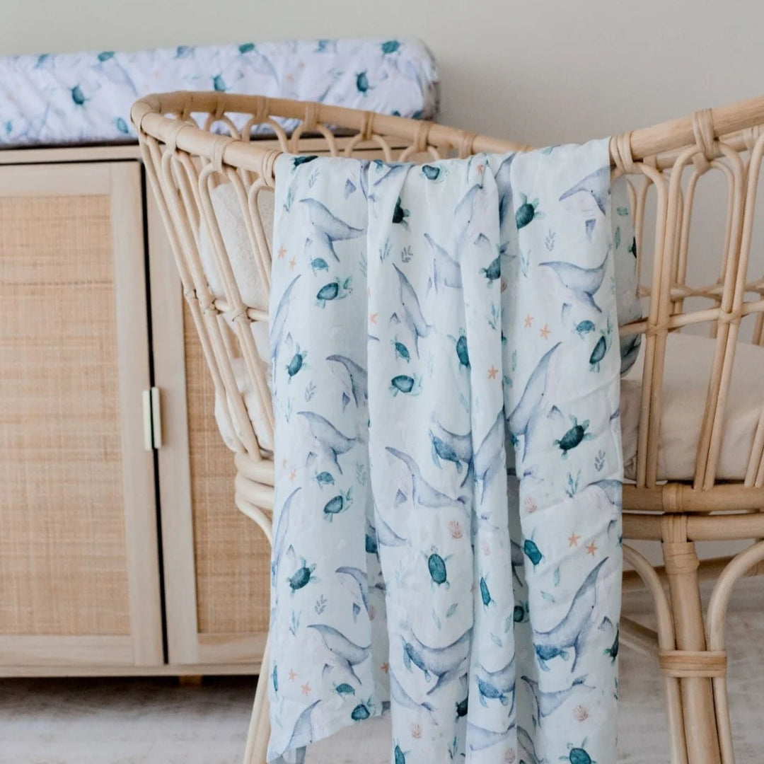 Bambella Designs Bamboo Cotton Muslin Swaddle | Turtle Bay