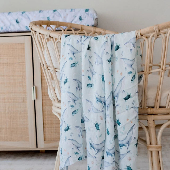 Bambella Designs Bamboo Cotton Muslin Swaddle | Turtle Bay