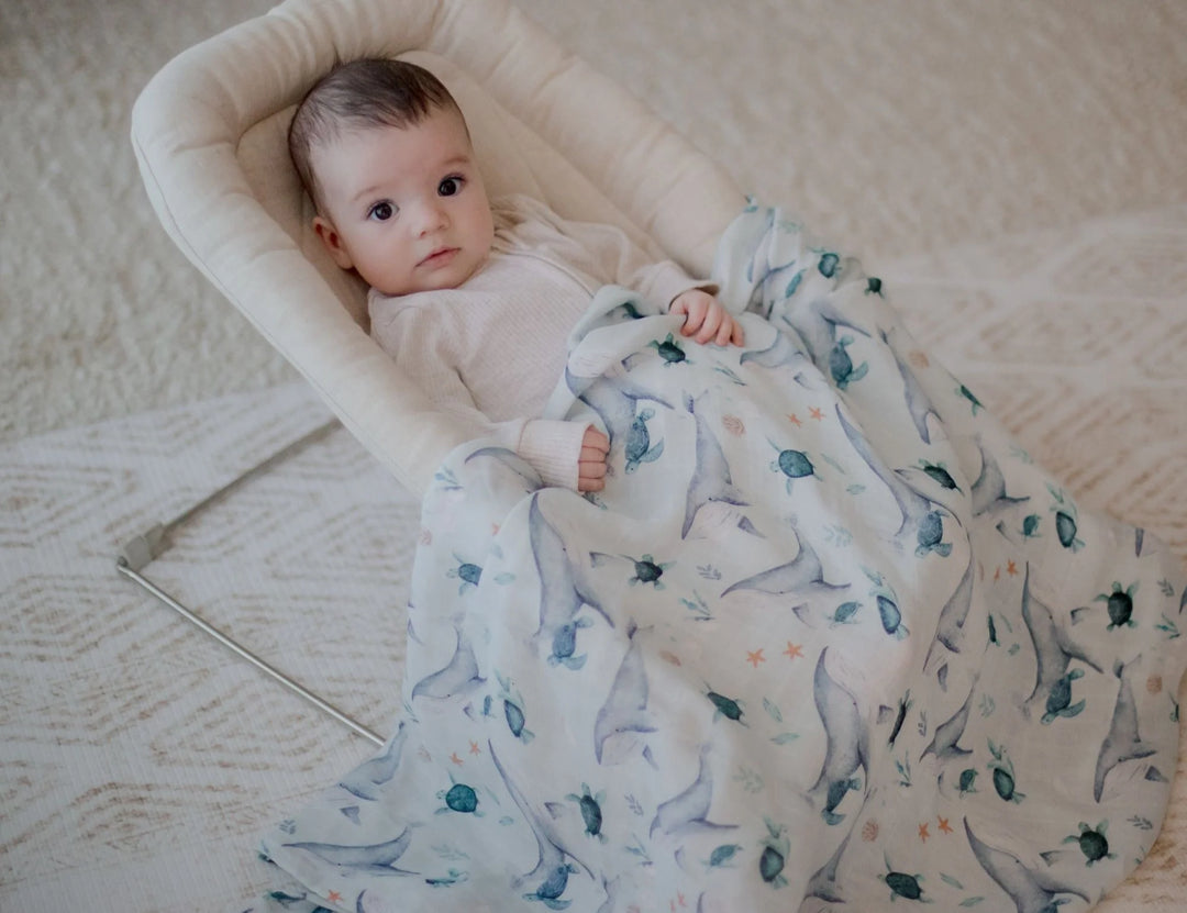 Bambella Designs Bamboo Cotton Muslin Swaddle | Turtle Bay
