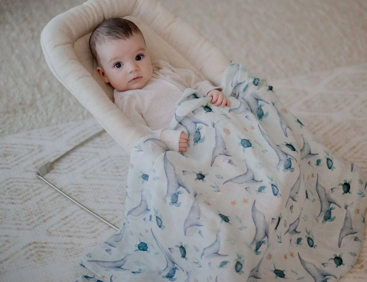 Bambella Designs Bamboo Cotton Muslin Swaddle | Turtle Bay