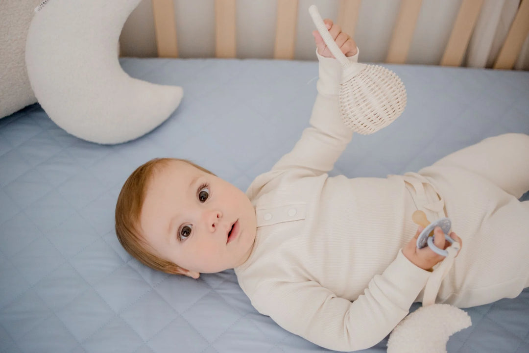 Bambella Designs Waterproof Cot Sheet | Dusty Blue