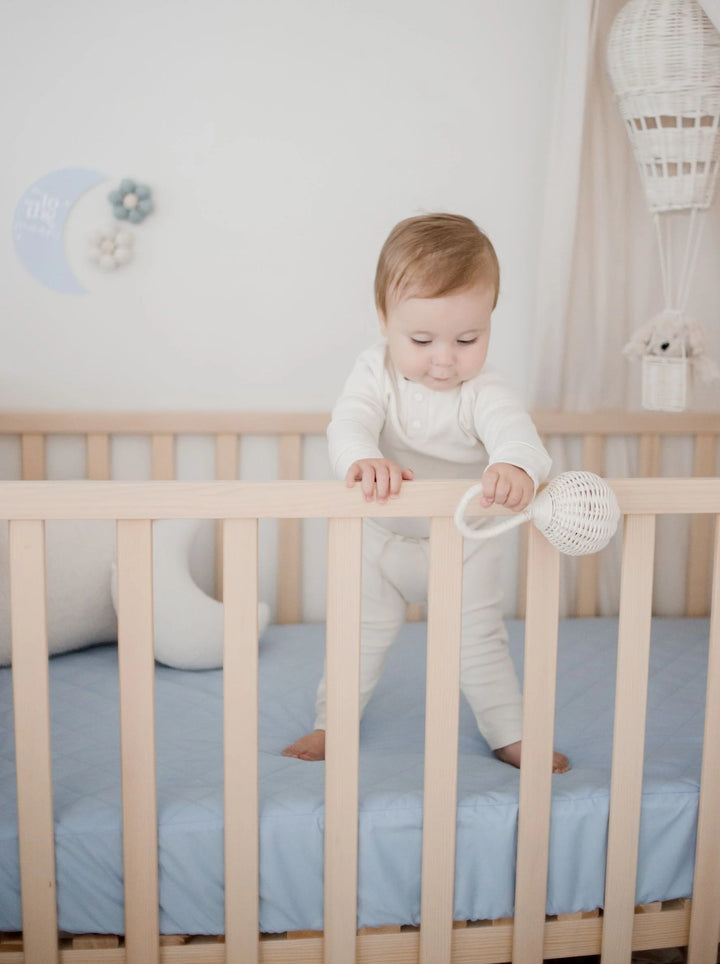 Bambella Designs Waterproof Cot Sheet | Dusty Blue
