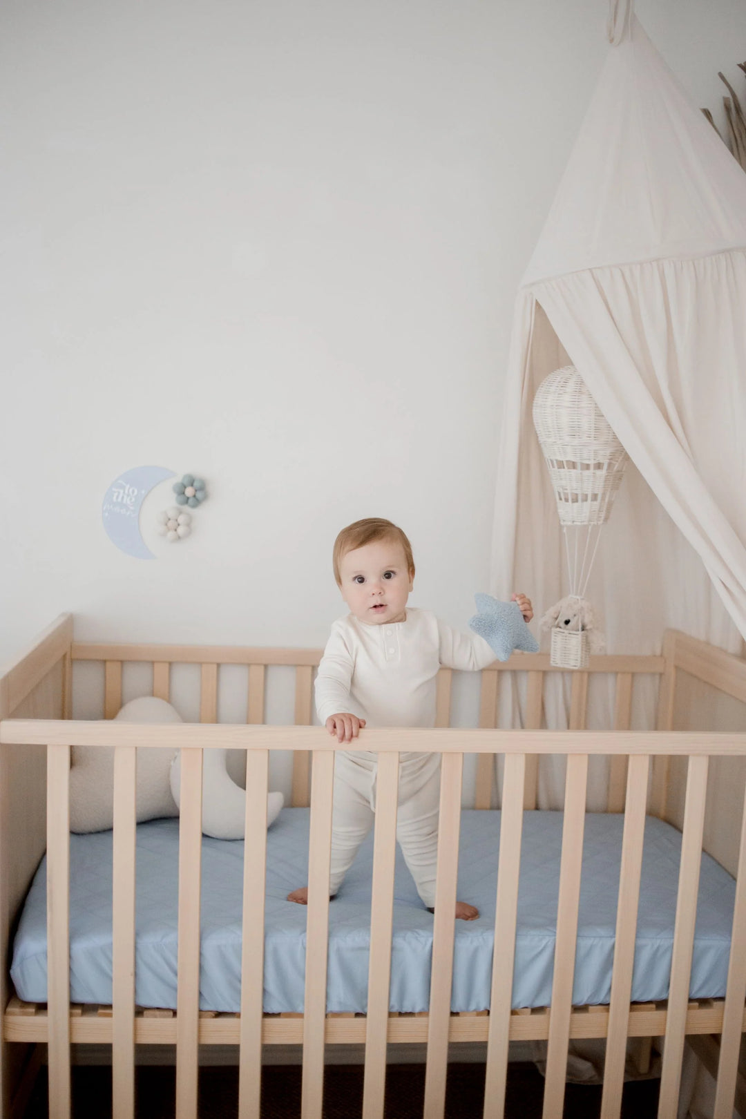 Bambella Designs Waterproof Cot Sheet | Dusty Blue