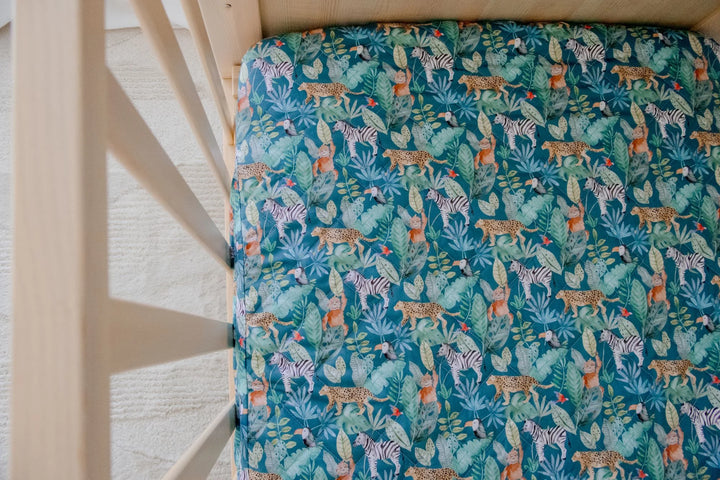 Bambella Designs Waterproof Cot Sheet | Jungle Palm