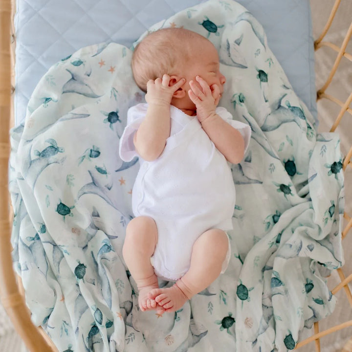 Bambella Designs Bamboo Cotton Muslin Swaddle | Turtle Bay