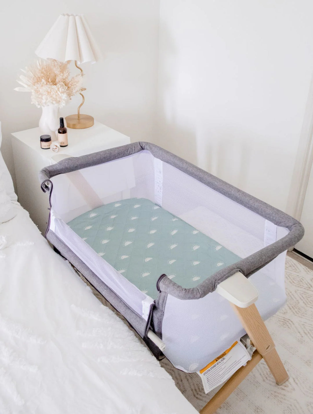 Bambella Designs Co-Sleeper Fitted Waterproof Sheet | Sage Sunshine