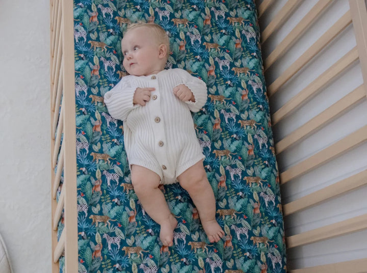 Bambella Designs Waterproof Cot Sheet | Jungle Palm