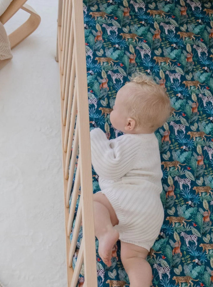 Bambella Designs Waterproof Cot Sheet | Jungle Palm