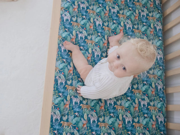 Bambella Designs Waterproof Cot Sheet | Jungle Palm