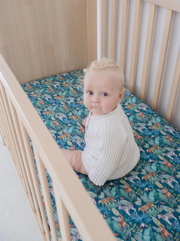 Bambella Designs Waterproof Cot Sheet | Jungle Palm