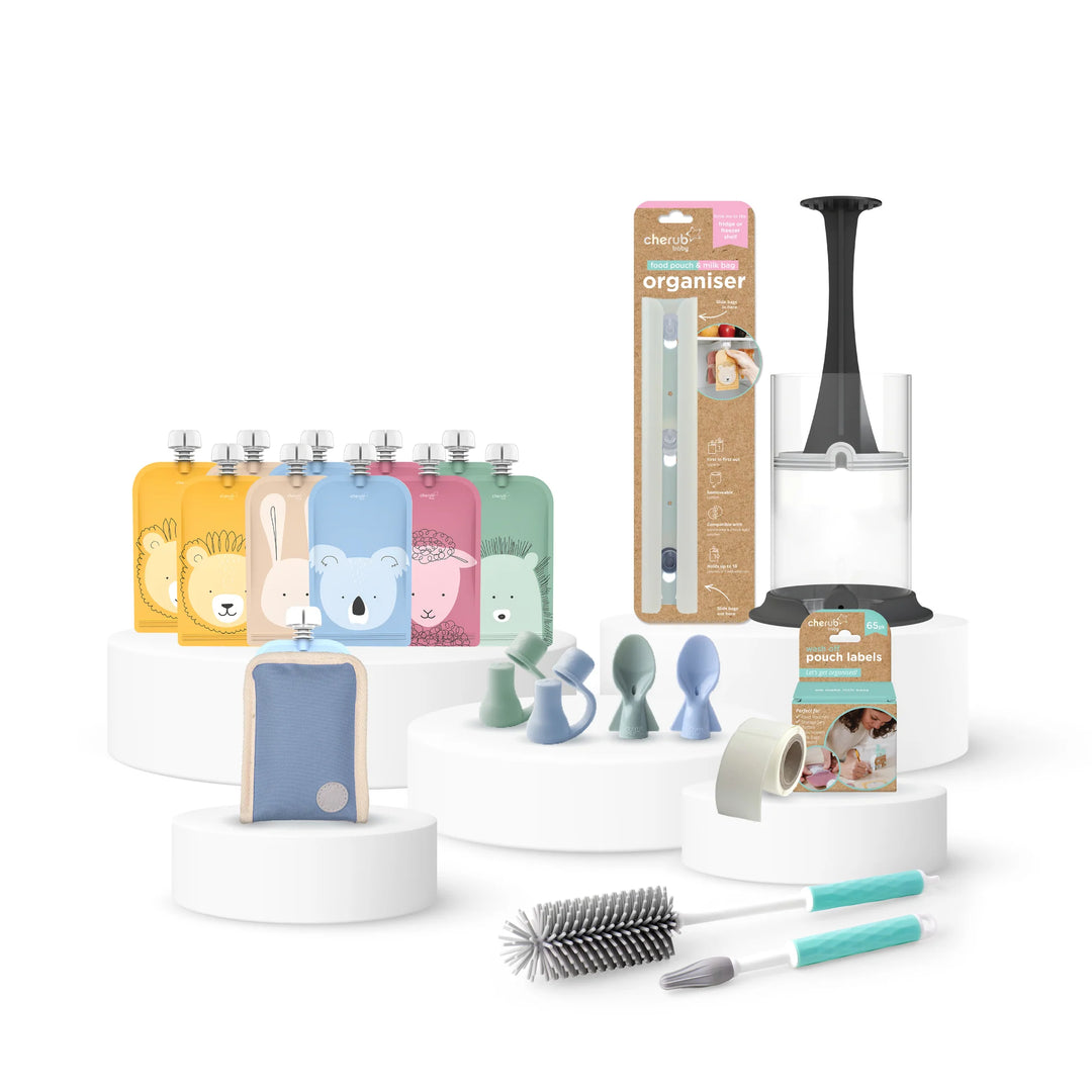 Cherub Baby Reusable Baby Food / Yoghurt Pouches Bundle Kit | Cerulean & Sage V2