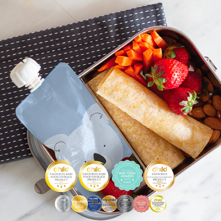 Cherub Baby Reusable Baby Food / Yoghurt Pouches Bundle Kit | Cerulean & Sage V2