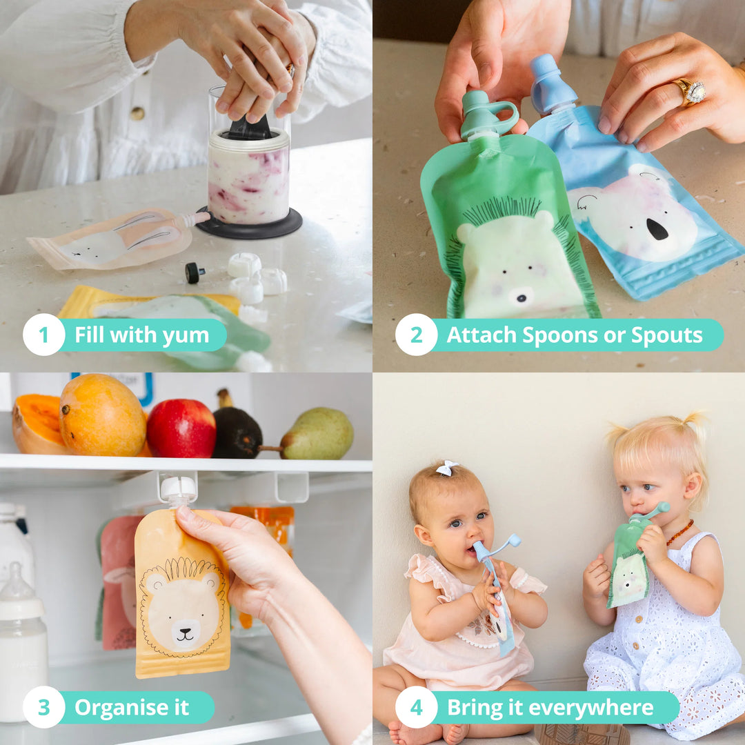 Cherub Baby Reusable Baby Food / Yoghurt Pouches Bundle Kit | Cerulean & Sage V2