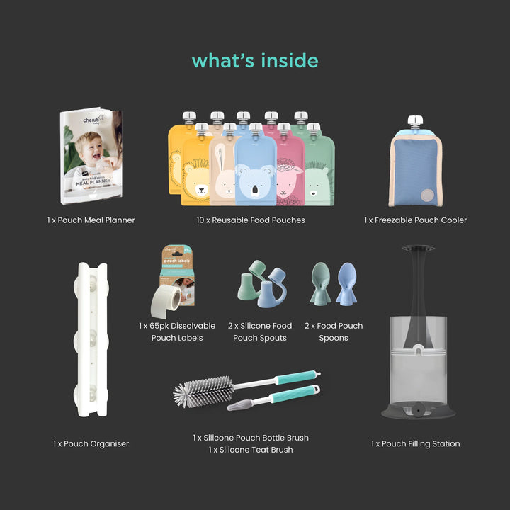 Cherub Baby Reusable Baby Food / Yoghurt Pouches Bundle Kit | Cerulean & Sage V2