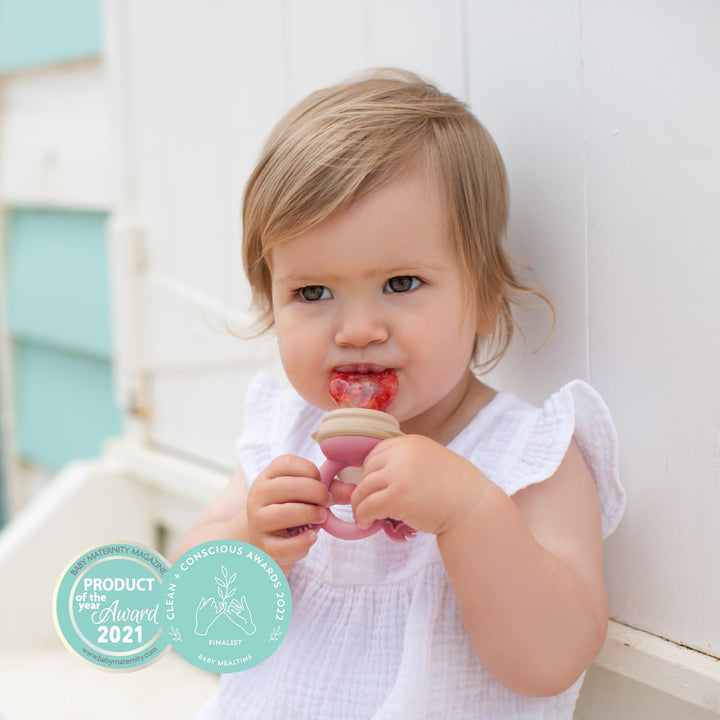 Cherub Baby SILICONE FRESH FOOD FEEDER / NIBBLE TRAY / REPLACEMENT 2PK NET -  DUSTY ROSE / SAND
