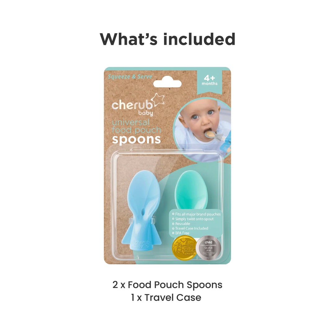 Cherub Baby UNIVERSAL FOOD POUCH SPOONS 2 PACK - AQUA/MINT